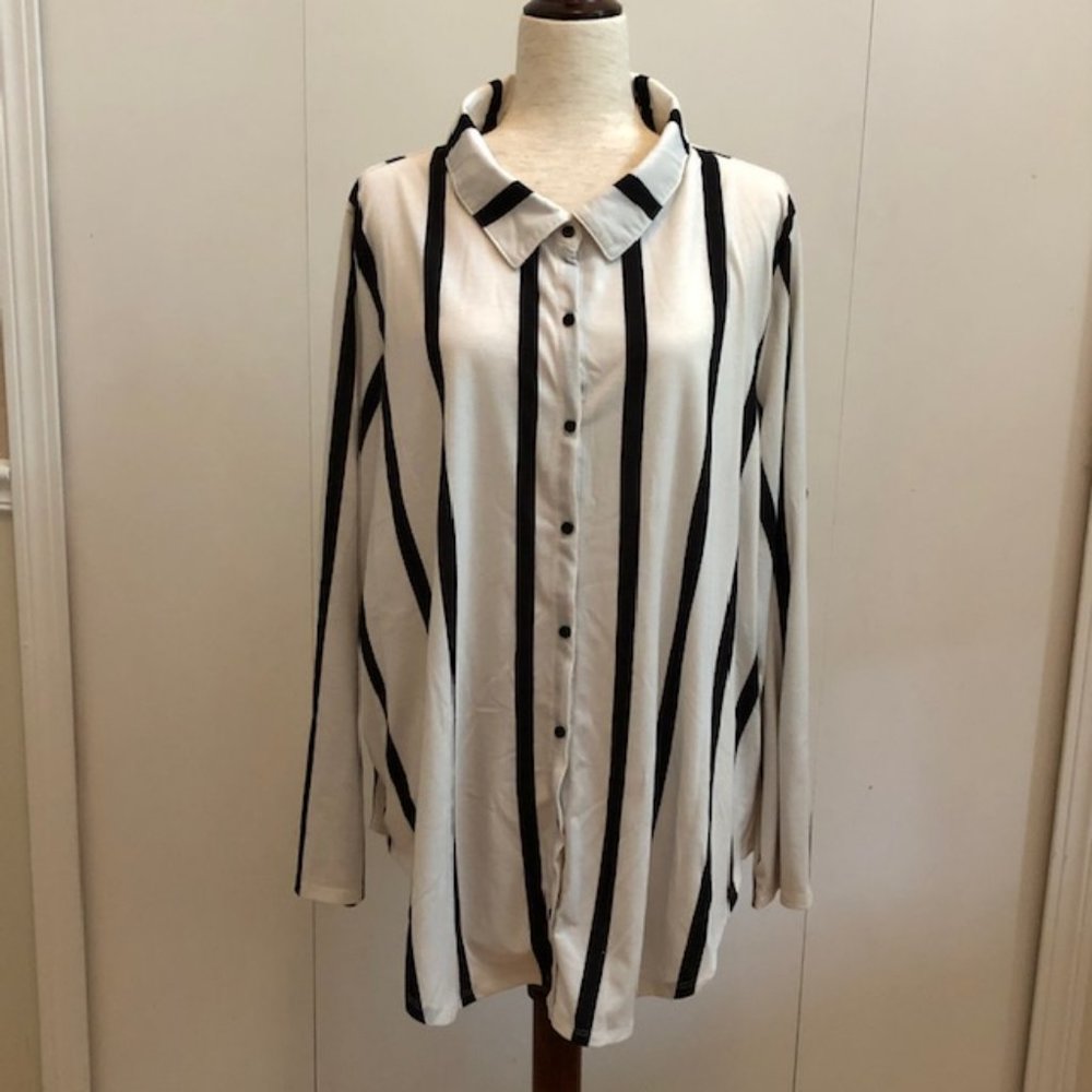 LulaRoe Womens RollTab Sleeve Striped Shirt Sz:3XL